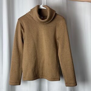 Cozy Herringbone Turtleneck Sweater - Camel